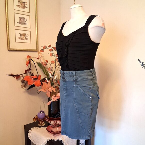 NWT I AM GIA Light Teal Blue Stretch Cotton Chic Knee Length Denim Skirt - Picture 12 of 16